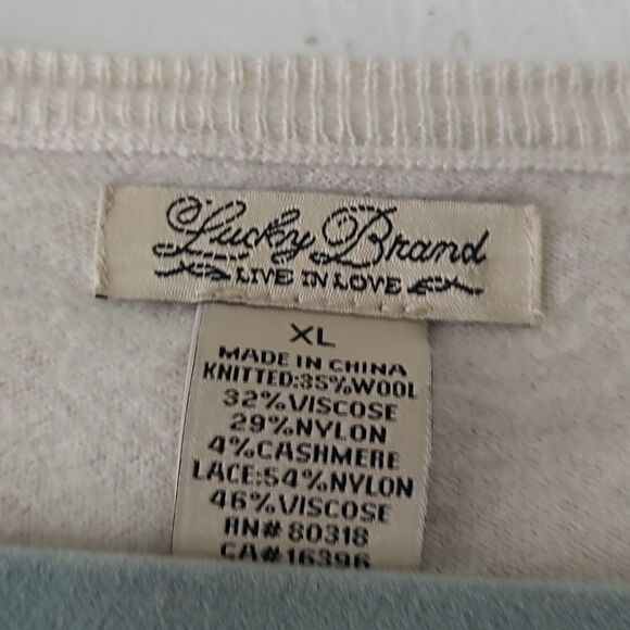 Lucky Brand lace cream oatmeal color wool cashmere blend cardigan Sz Xl - Picture 3 of 5
